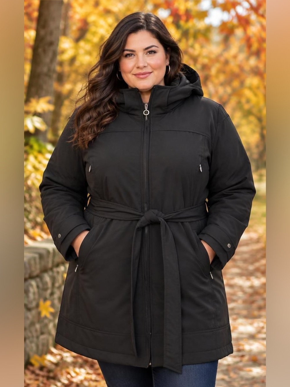 Calvin Klein Black Softshell Water Resistant Trench Coat Hooded Plus SZ